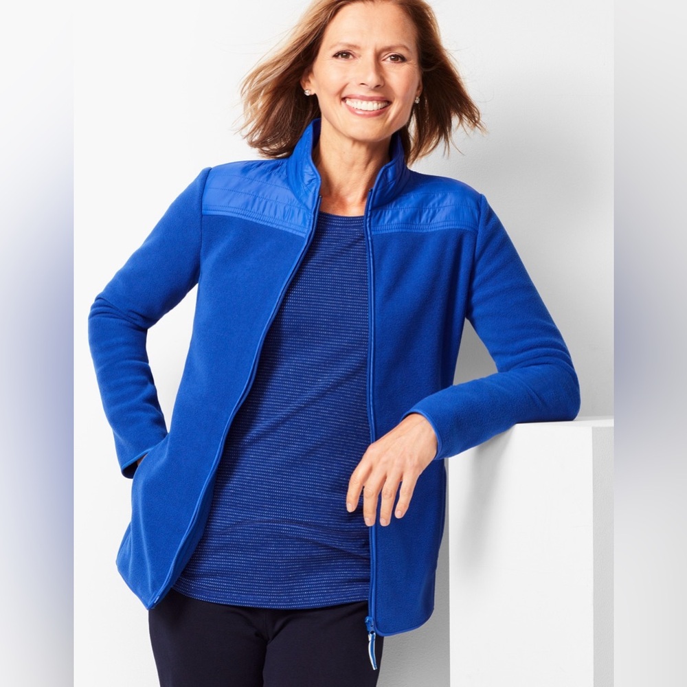 XL Talbots Royal Blue Polar Fleece Quilted Shoulders‎ Full Zip Jacket